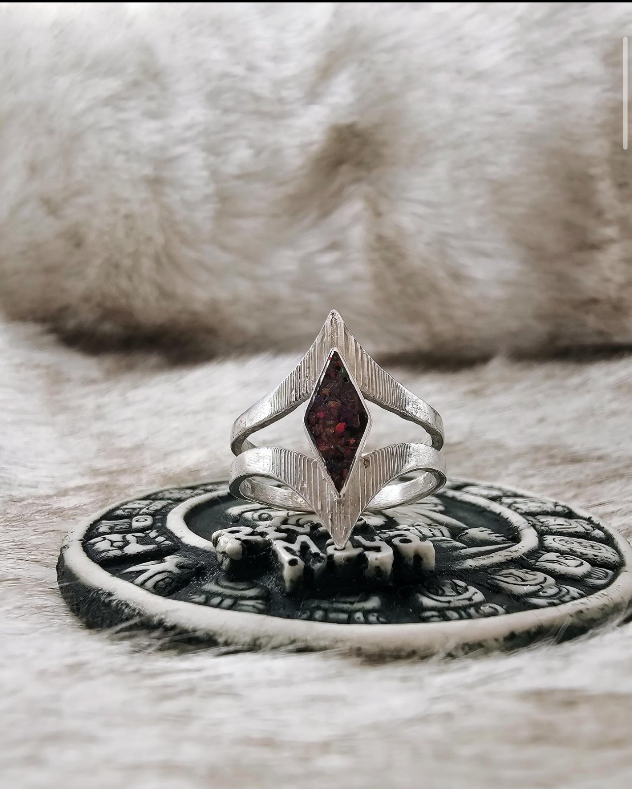 Double Band Dark Red Opal Ring