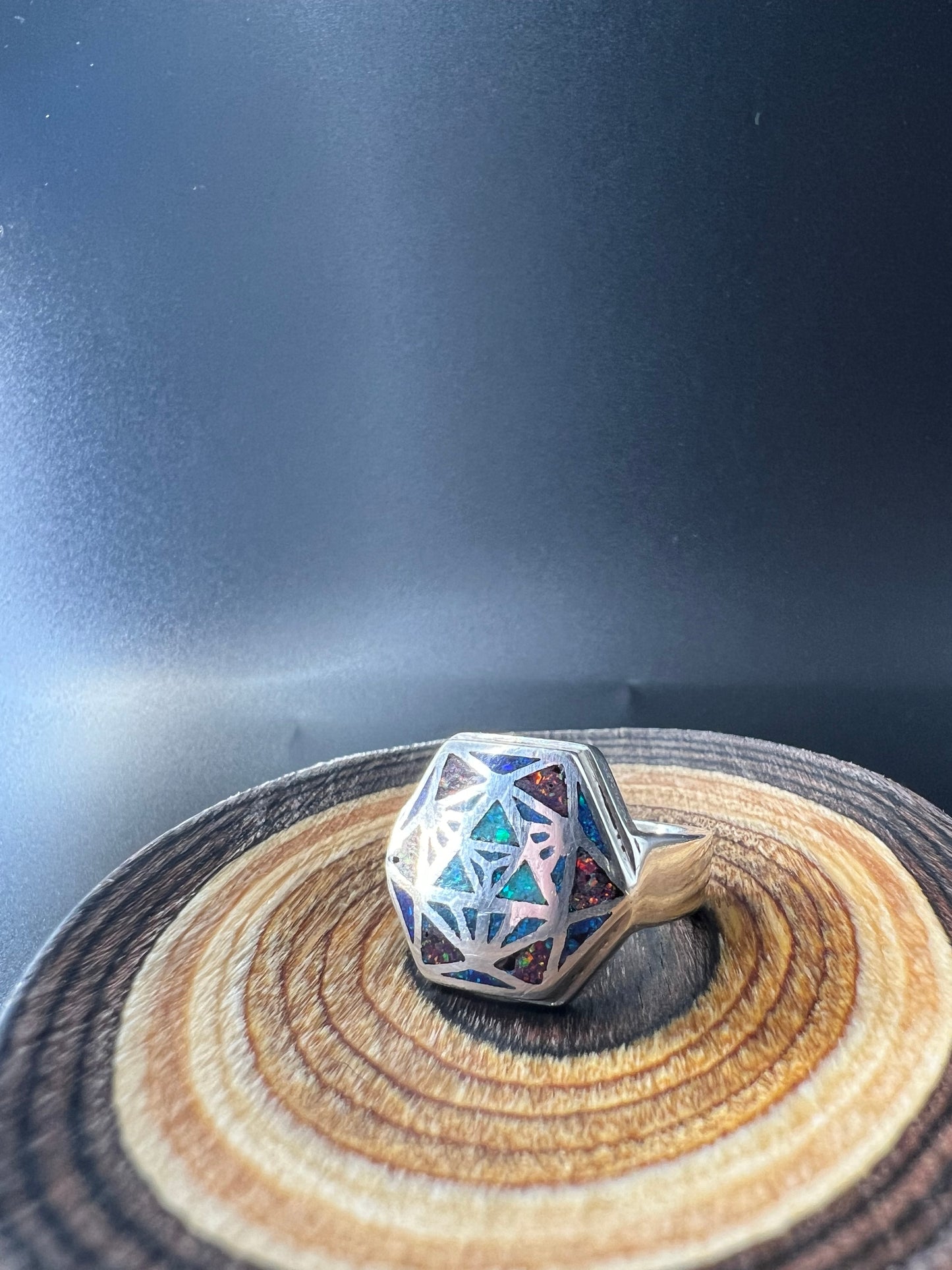 Sacred Geometry Opal Inlayed Ring