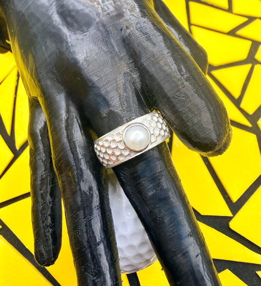 Golf Ball Silver Ring with Pearl
