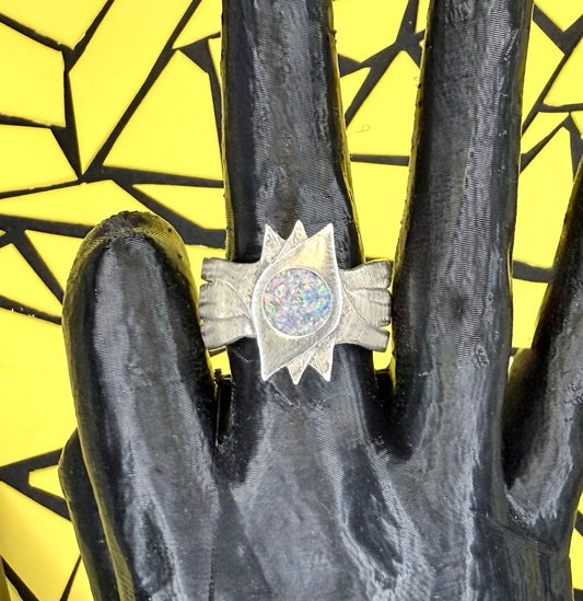 Sextuple Band Grey Opal Silver Ring