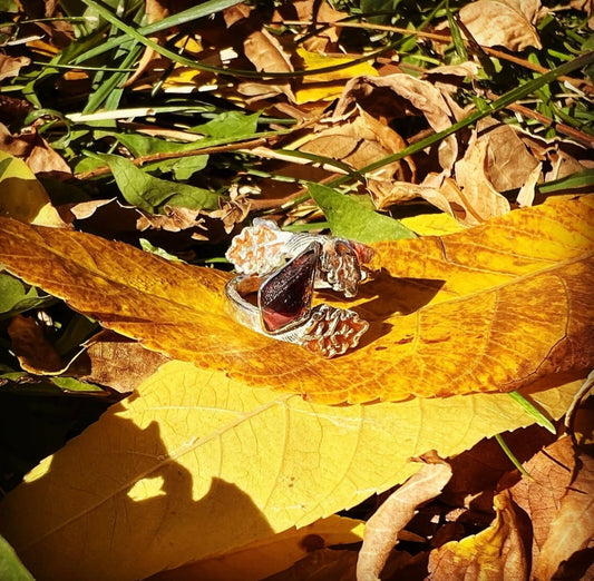Fall Colors Garnet and Opal Inlayed Ring